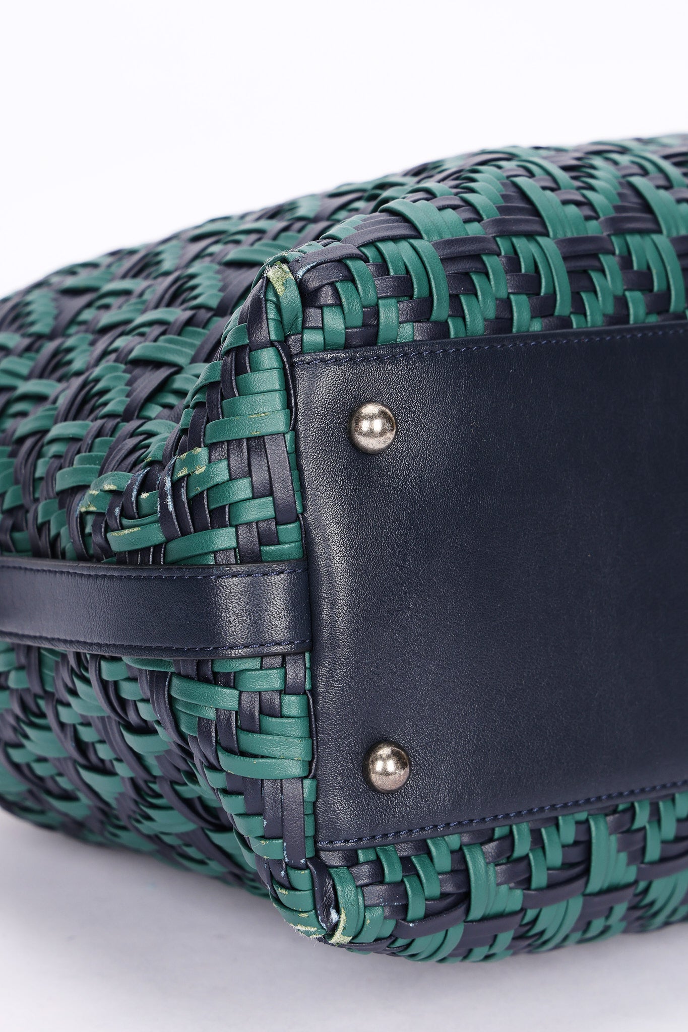 Chanel Woven Bowling Bag Green and Black Calfskin RHW