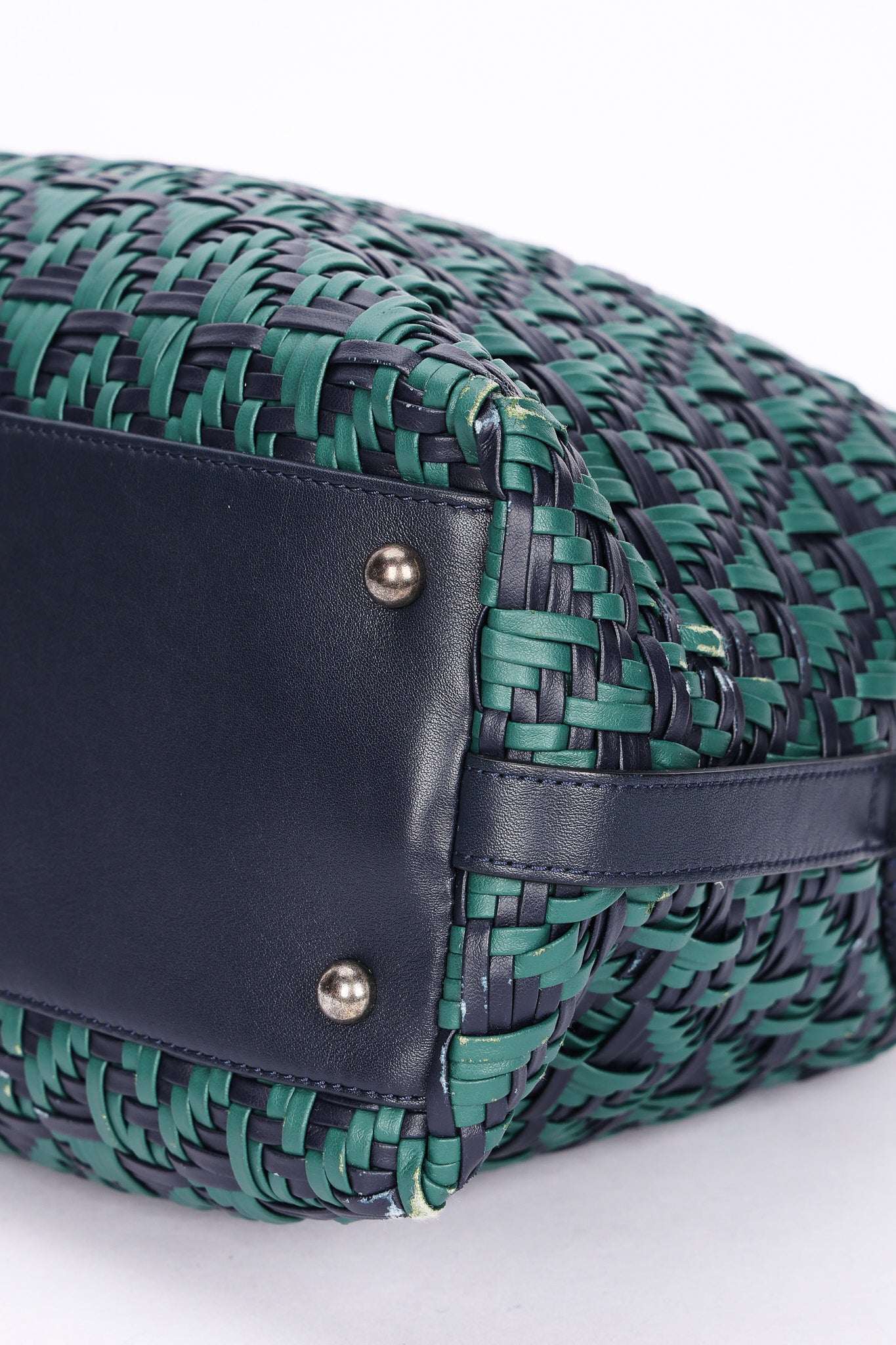 Chanel Woven Bowling Bag Green and Black Calfskin RHW