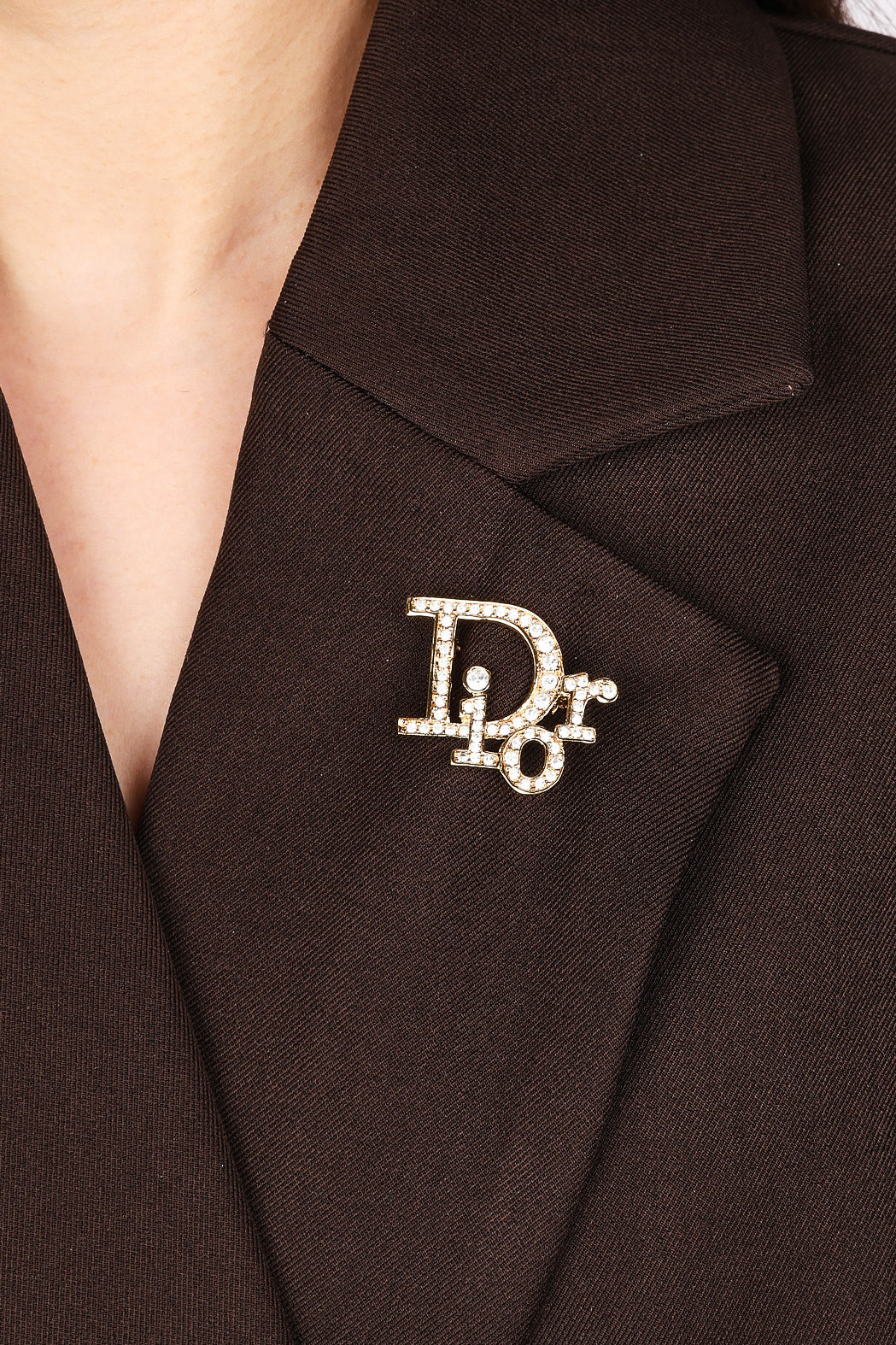 Dior Crystal Oblique Logo Brooch