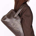 Chanel CC Stitched Tote Brown Caviar AGHW