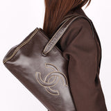 Chanel CC Stitched Tote Brown Caviar AGHW