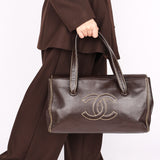 Chanel CC Stitched Tote Brown Caviar AGHW