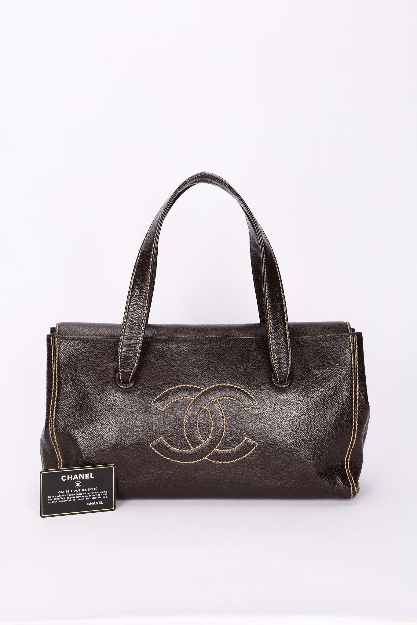 Chanel CC Stitched Tote Brown Caviar AGHW