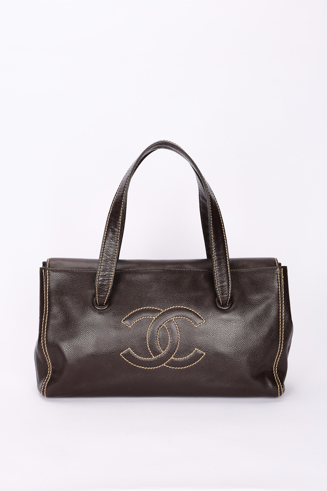 Chanel CC Stitched Tote Brown Caviar AGHW