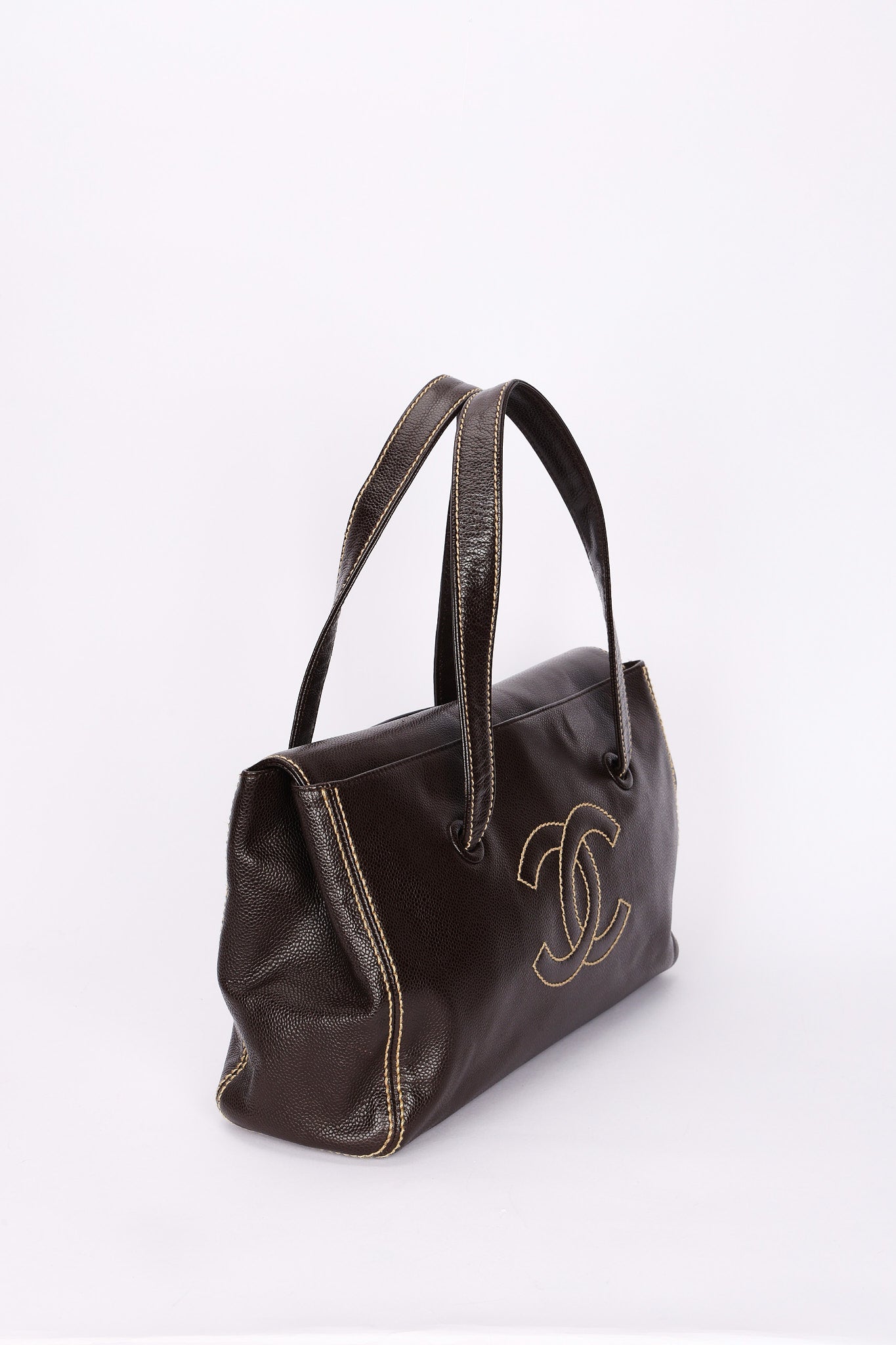 Chanel CC Stitched Tote Brown Caviar AGHW