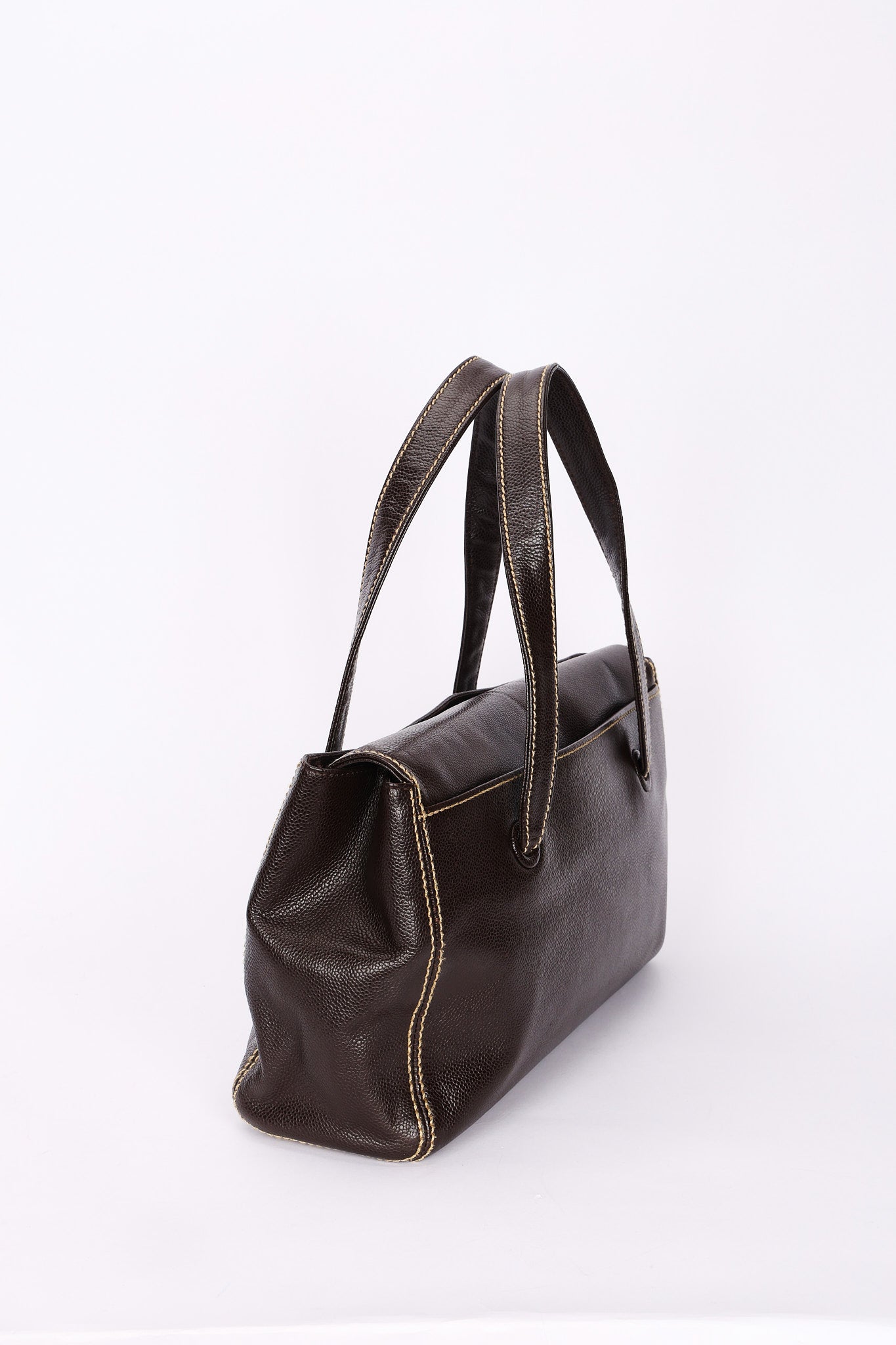 Chanel CC Stitched Tote Brown Caviar AGHW