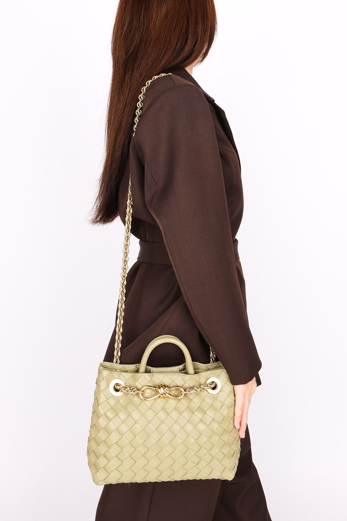 Bottega Veneta Small Andiamo With Chain Sage Green