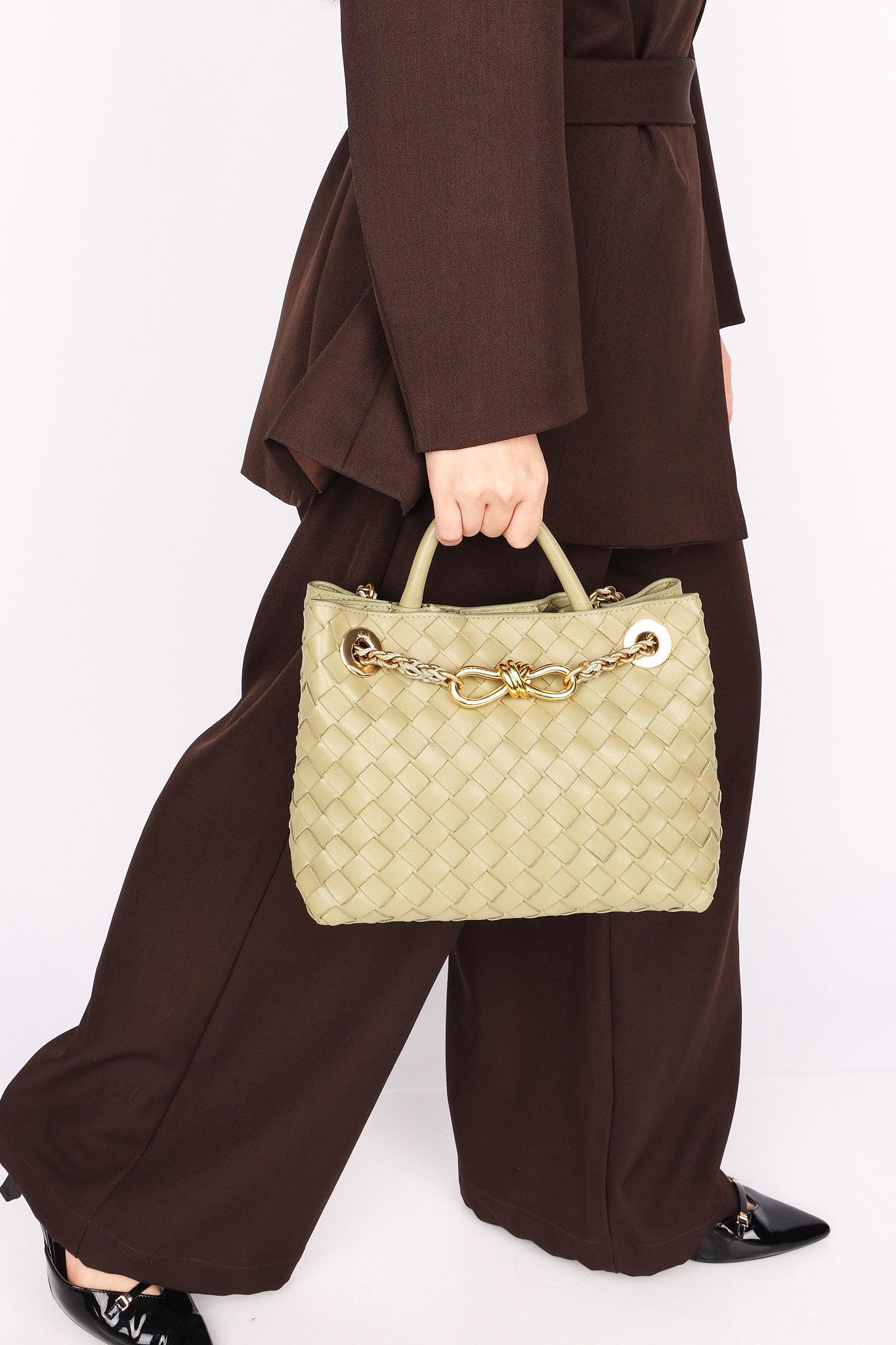 Bottega Veneta Small Andiamo With Chain Sage Green