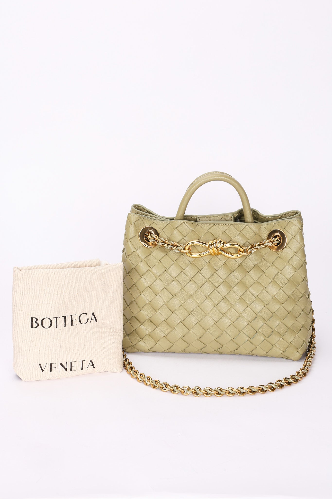 Bottega Veneta Small Andiamo With Chain Sage Green