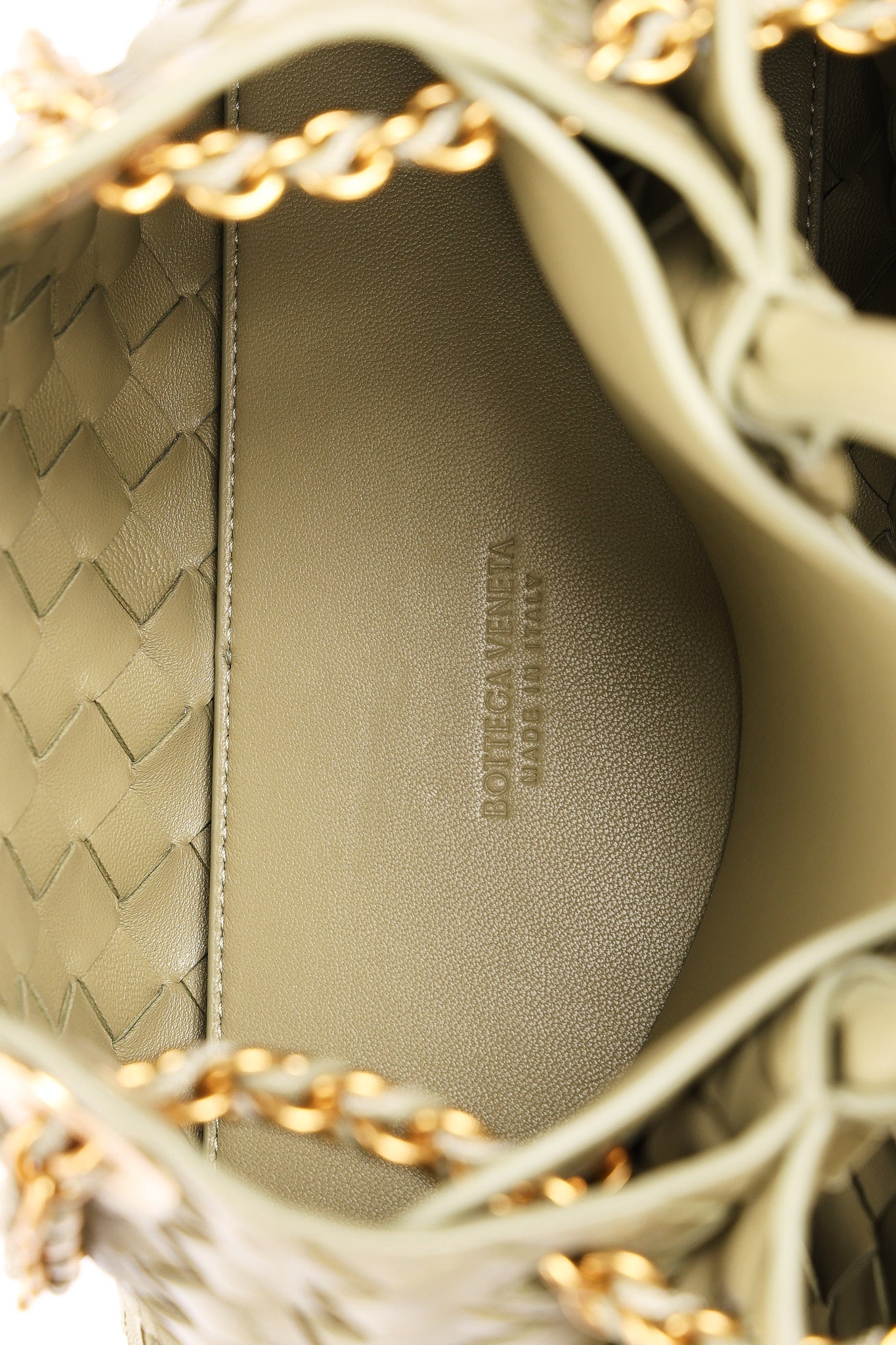 Bottega Veneta Small Andiamo With Chain Sage Green