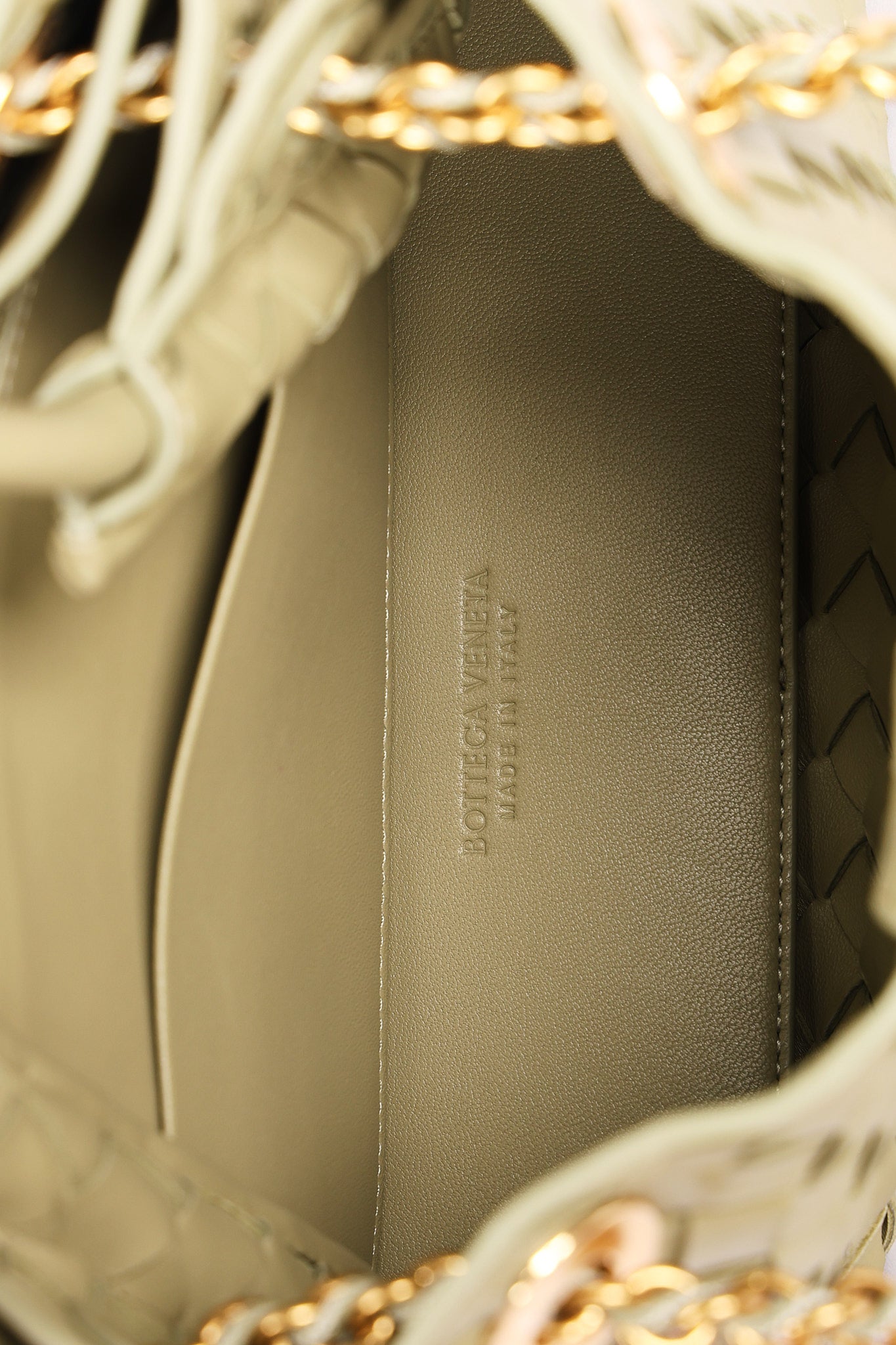 Bottega Veneta Small Andiamo With Chain Sage Green
