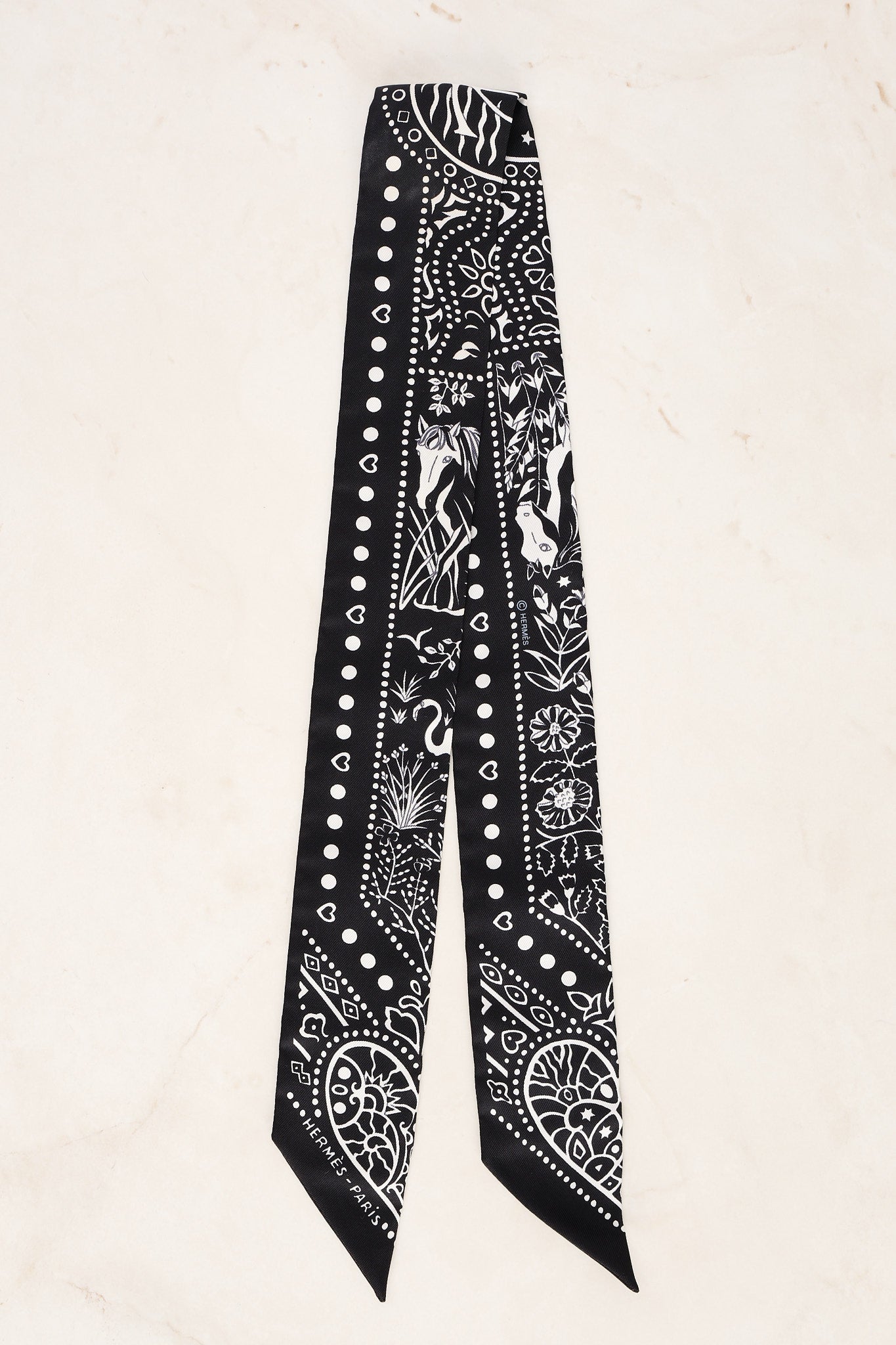 Hermès Noir Paisley Twilly Scarf