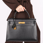 Hermès Kelly 32 Noir Vache Ardennes 1991 GHW