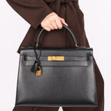 Hermès Kelly 32 Noir Vache Ardennes 1991 GHW