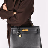 Hermès Kelly 32 Noir Vache Ardennes 1991 GHW