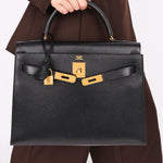 Hermès Kelly 32 Noir Vache Ardennes 1991 GHW