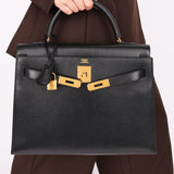 Hermès Kelly 32 Noir Vache Ardennes 1991 GHW