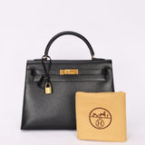 Hermès Kelly 32 Noir Vache Ardennes 1991 GHW