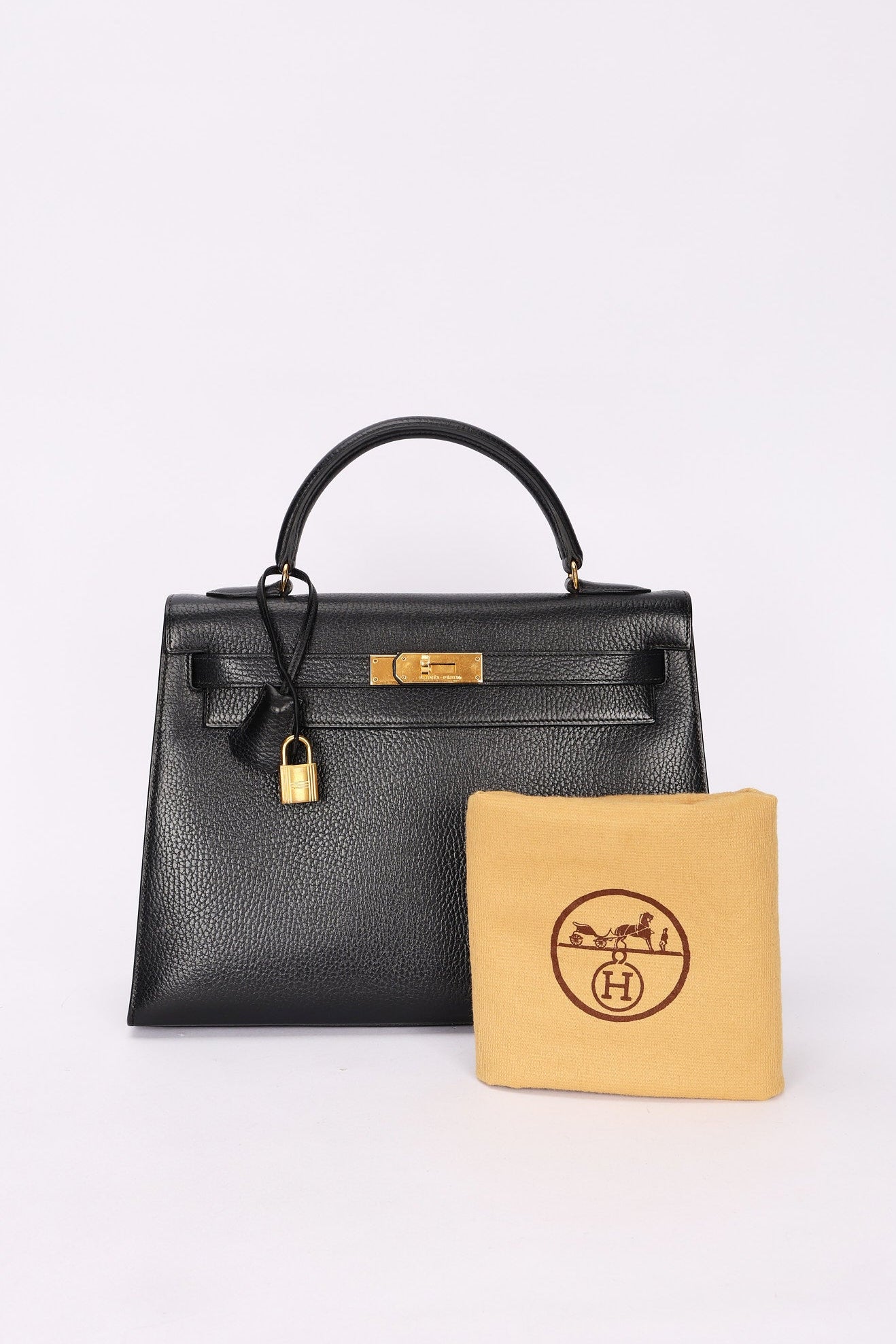 Hermès Kelly 32 Noir Vache Ardennes 1991 GHW