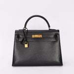 Hermès Kelly 32 Noir Vache Ardennes 1991 GHW