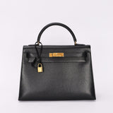 Hermès Kelly 32 Noir Vache Ardennes 1991 GHW