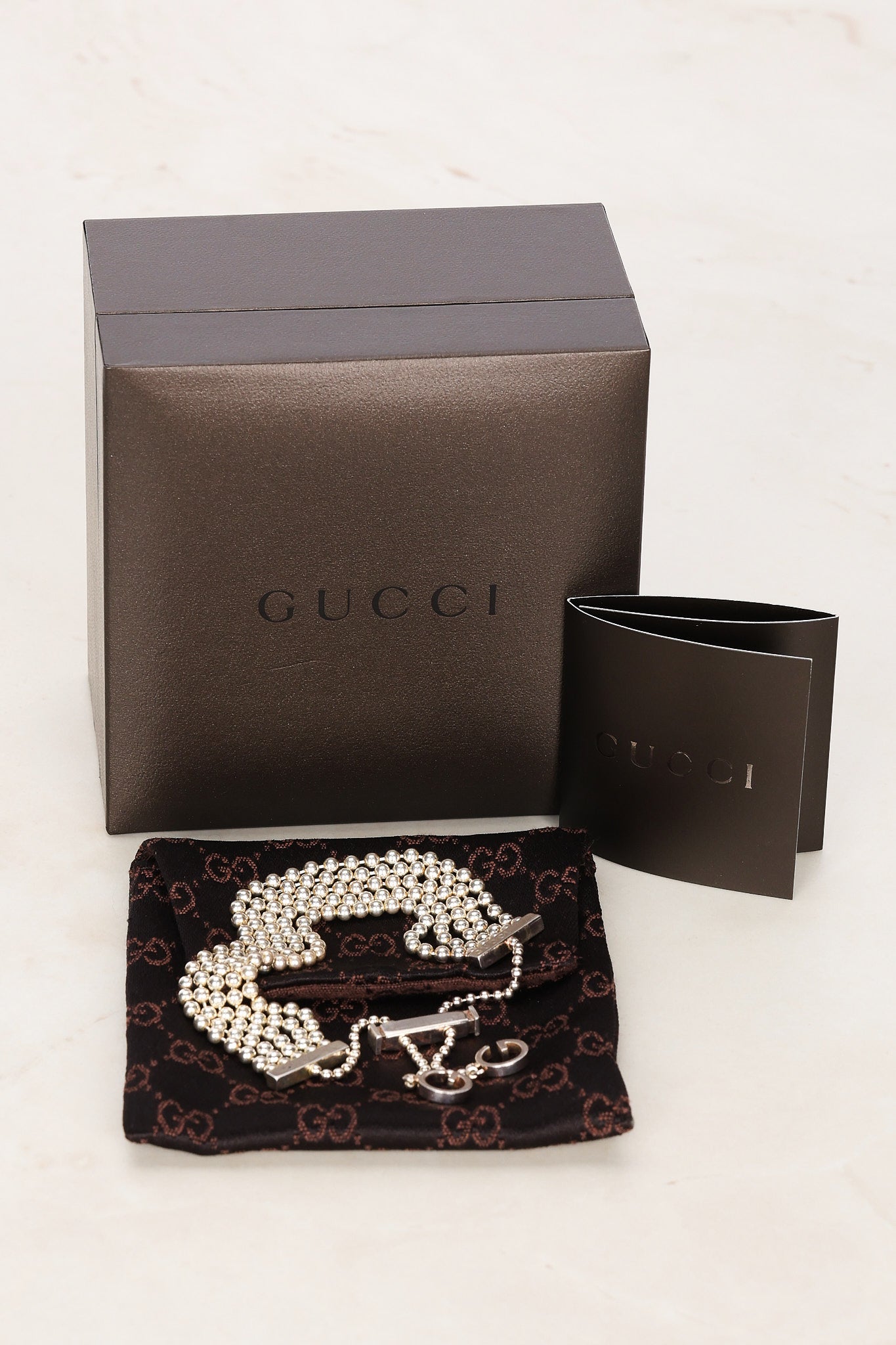 Gucci Ag925 Sterling Silver Bead GG Bracelet