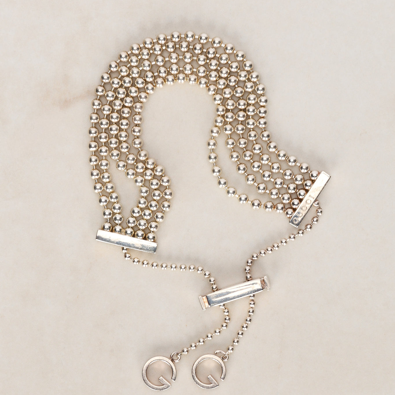 Gucci Ag925 Sterling Silver Bead GG Bracelet