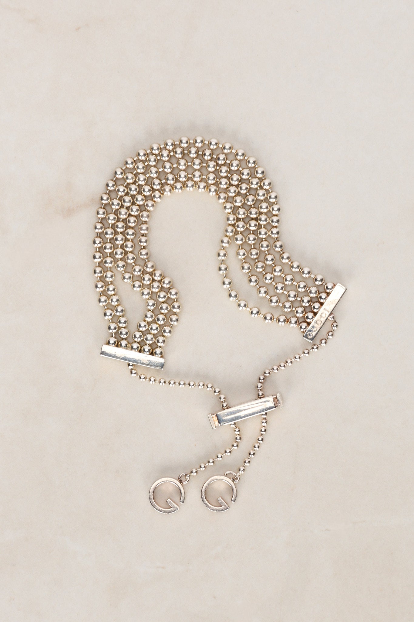Gucci Ag925 Sterling Silver Bead GG Bracelet
