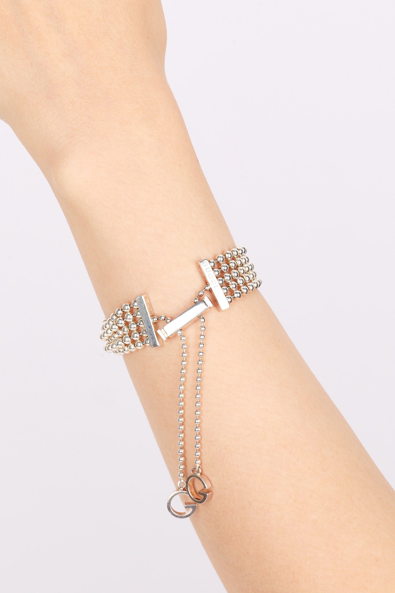 Gucci Ag925 Sterling Silver Bead GG Bracelet