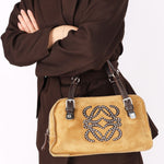 Loewe Anagram Studded Suede Boston Bag