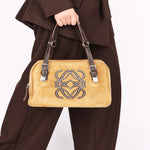 Loewe Anagram Studded Suede Boston Bag