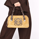 Loewe Anagram Studded Suede Boston Bag