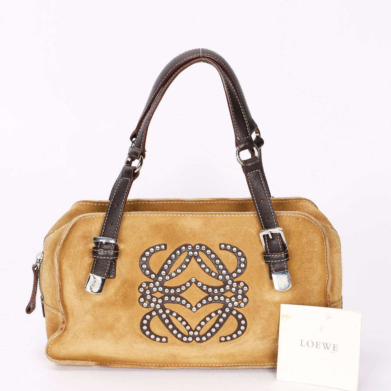 Loewe Anagram Studded Suede Shoulder Bag