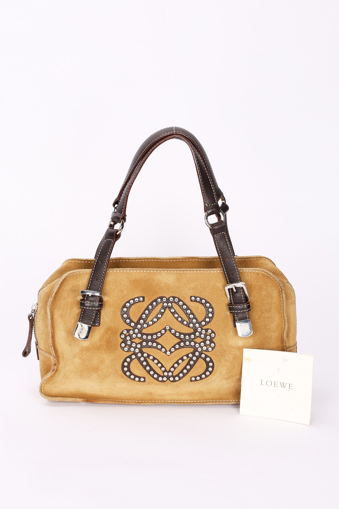 Loewe Anagram Studded Suede Shoulder Bag