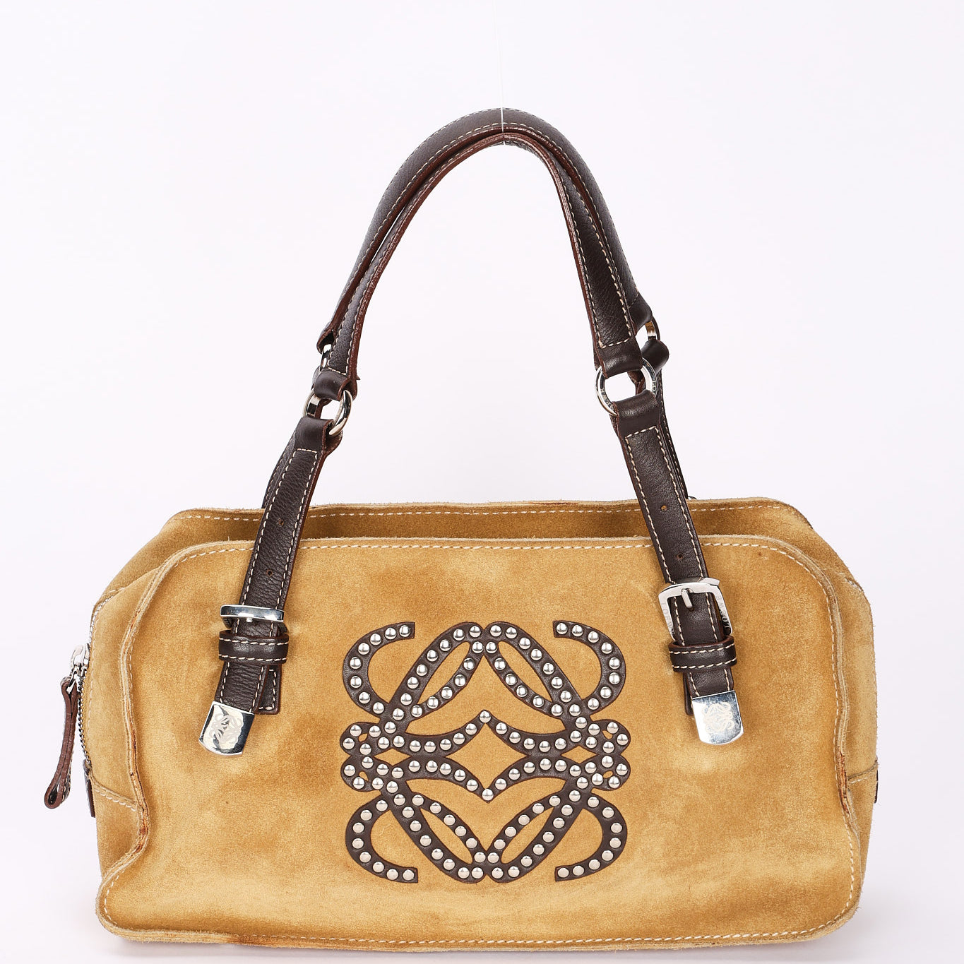 Loewe Anagram Studded Suede Shoulder Bag
