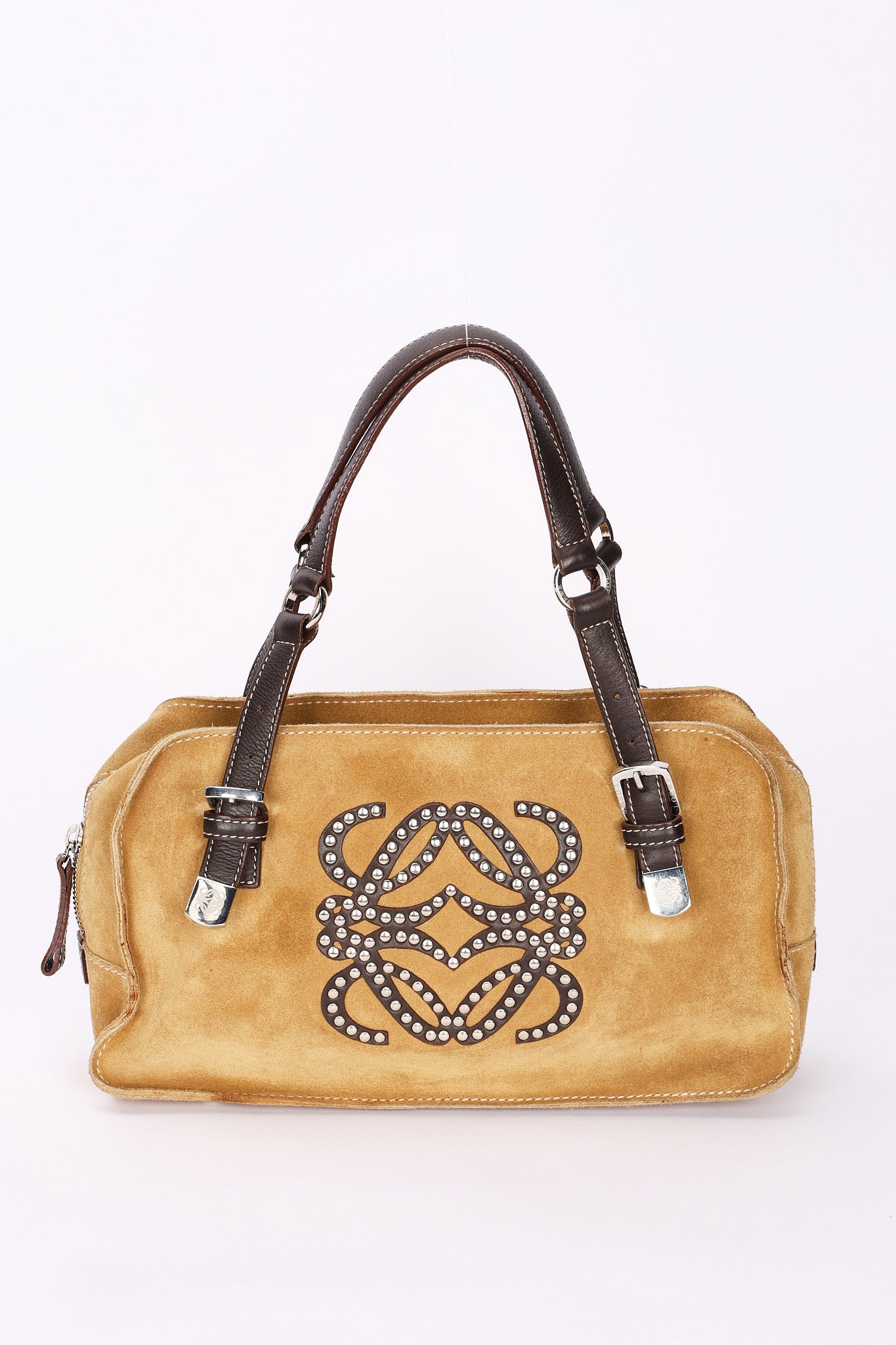 Loewe Anagram Studded Suede Shoulder Bag