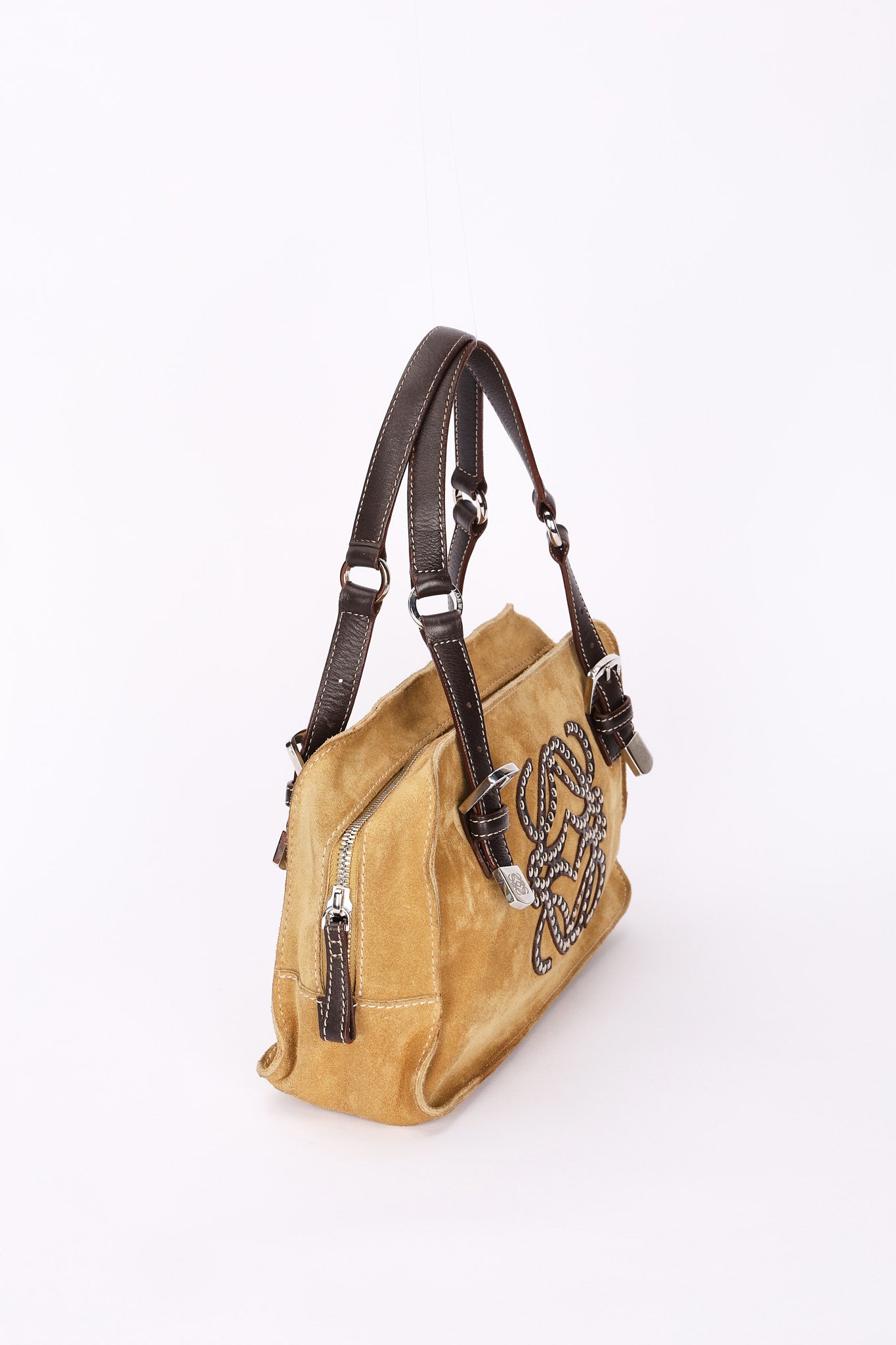 Loewe Anagram Studded Suede Shoulder Bag