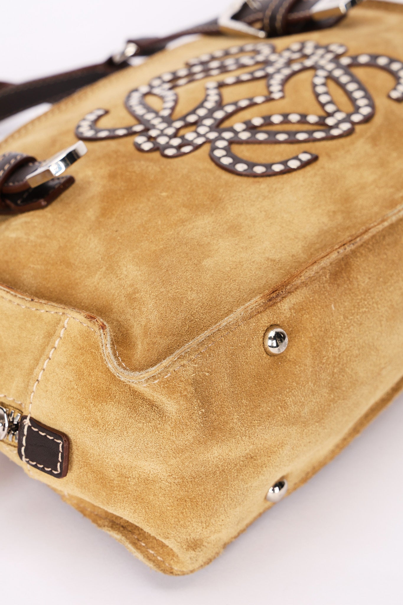 Loewe Anagram Studded Suede Shoulder Bag