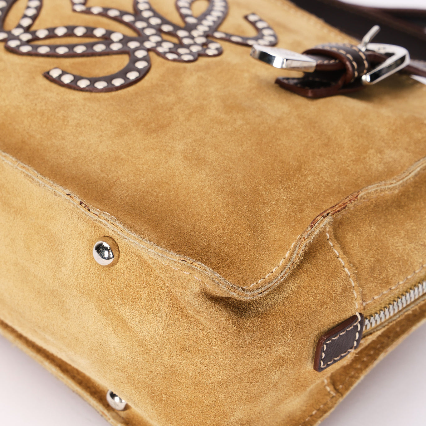 Loewe Anagram Studded Suede Shoulder Bag