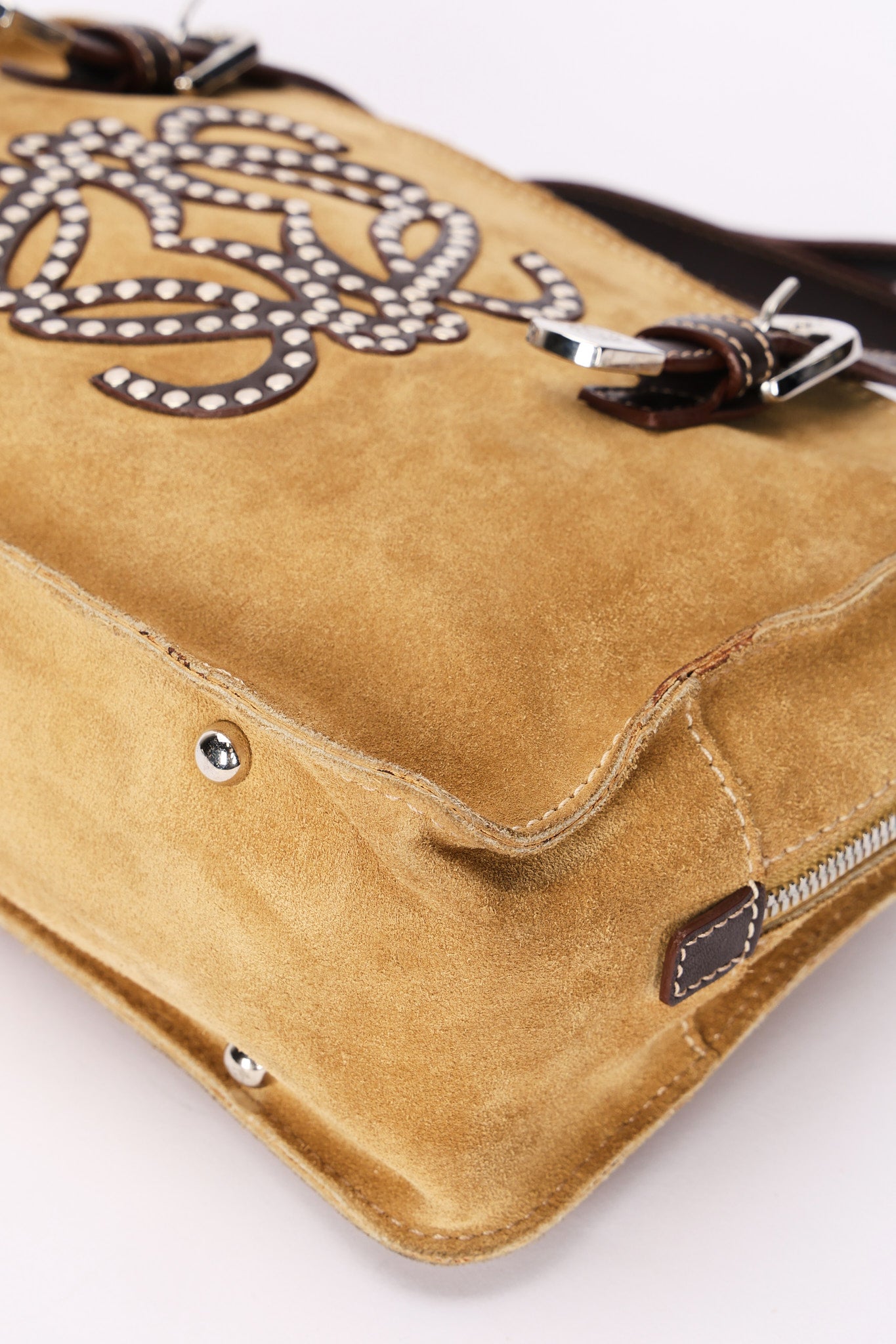 Loewe Anagram Studded Suede Shoulder Bag