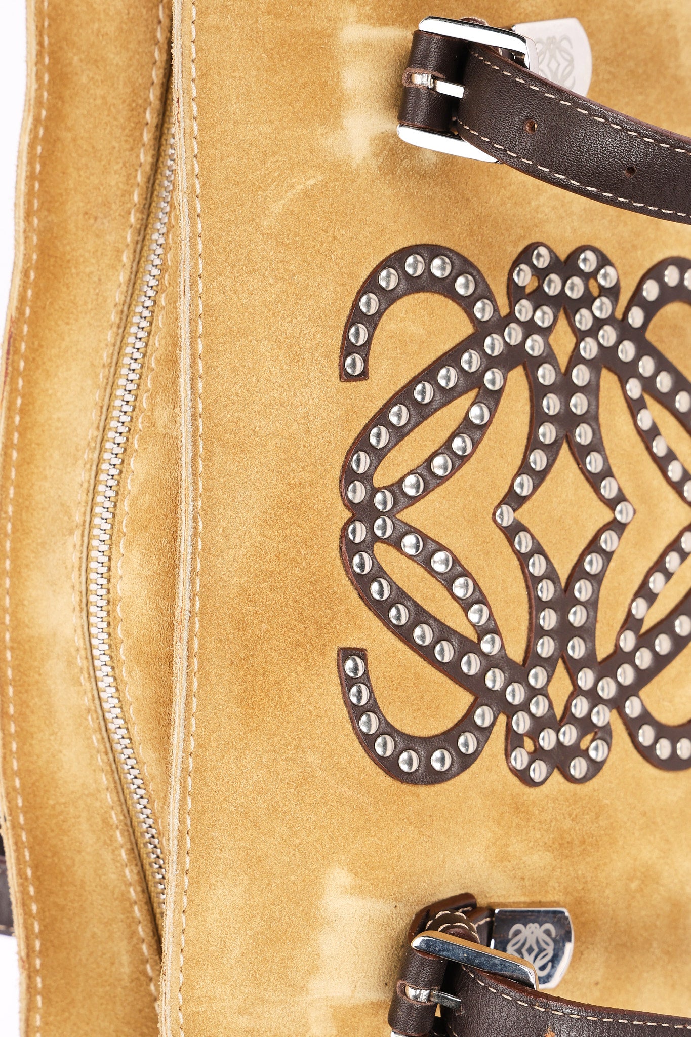 Loewe Anagram Studded Suede Shoulder Bag