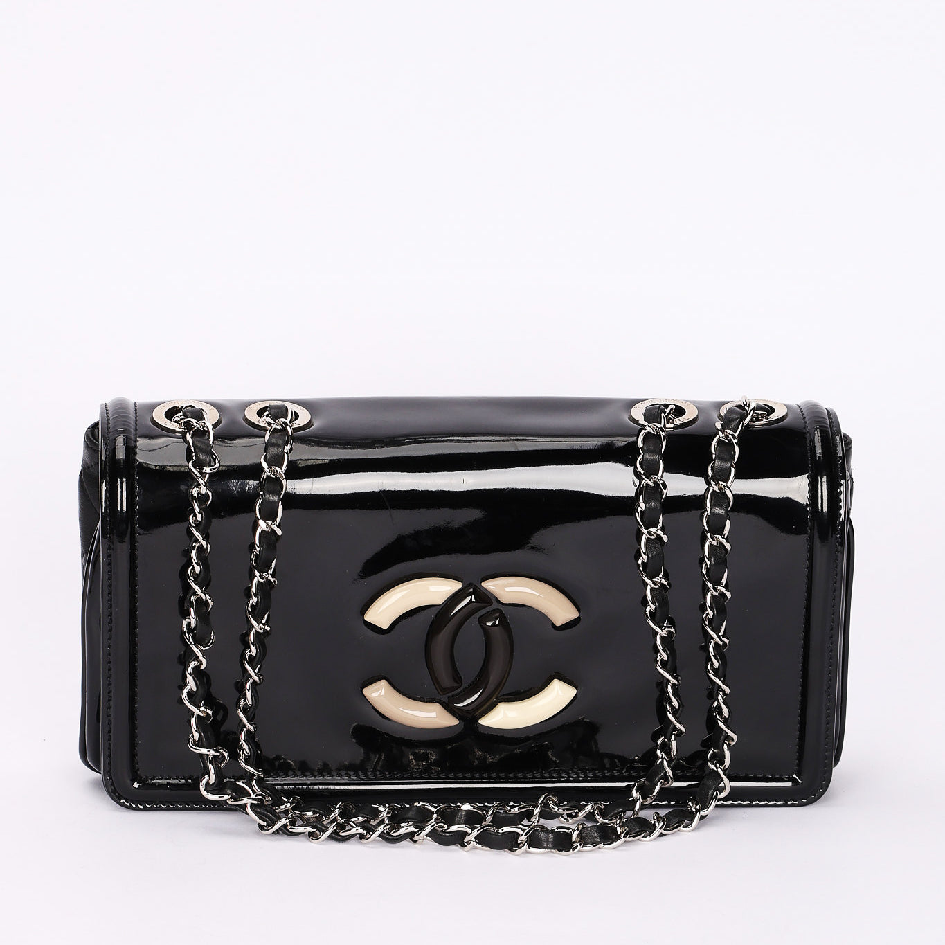 Chanel Single Flap Black Patent SHW