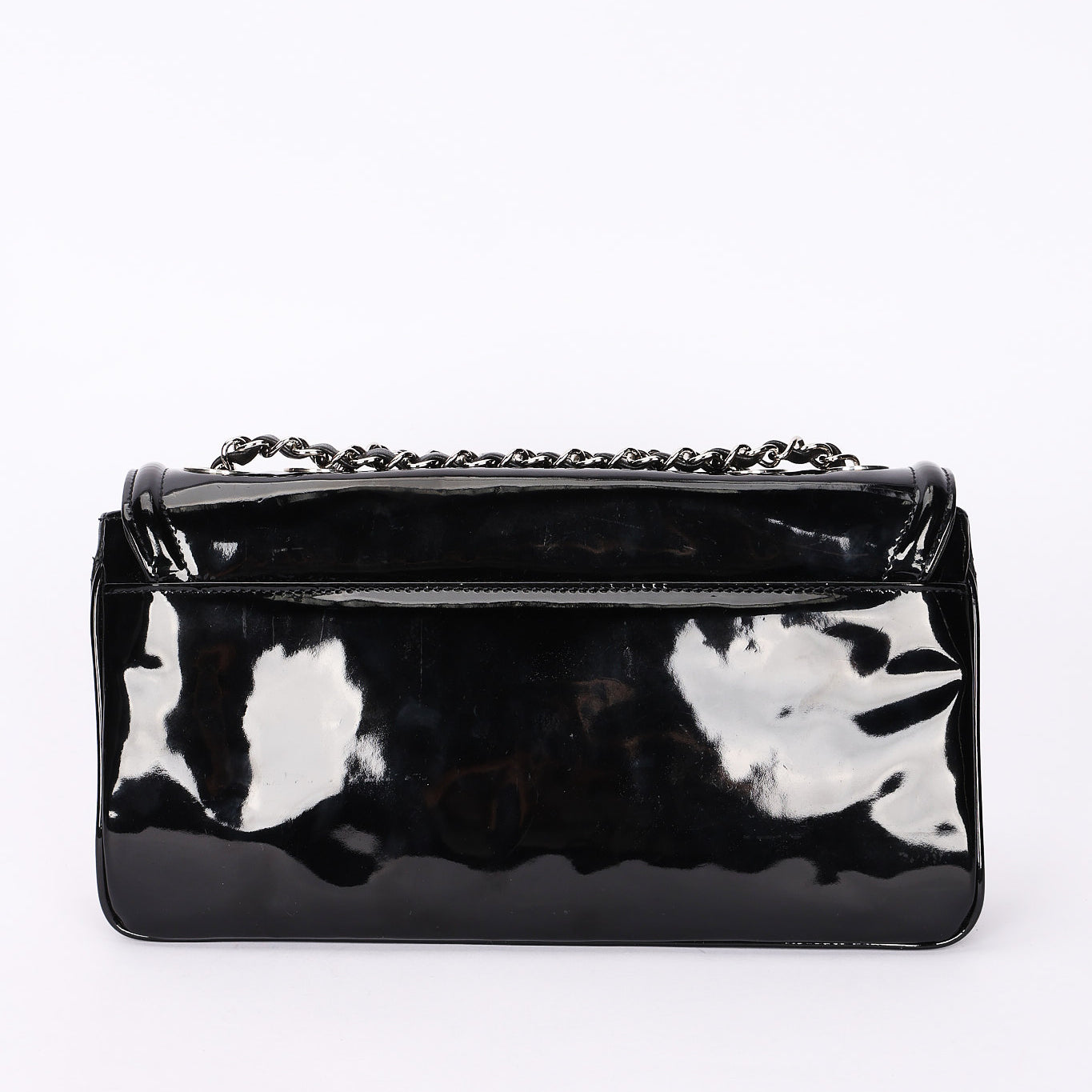 Chanel Single Flap Black Patent SHW