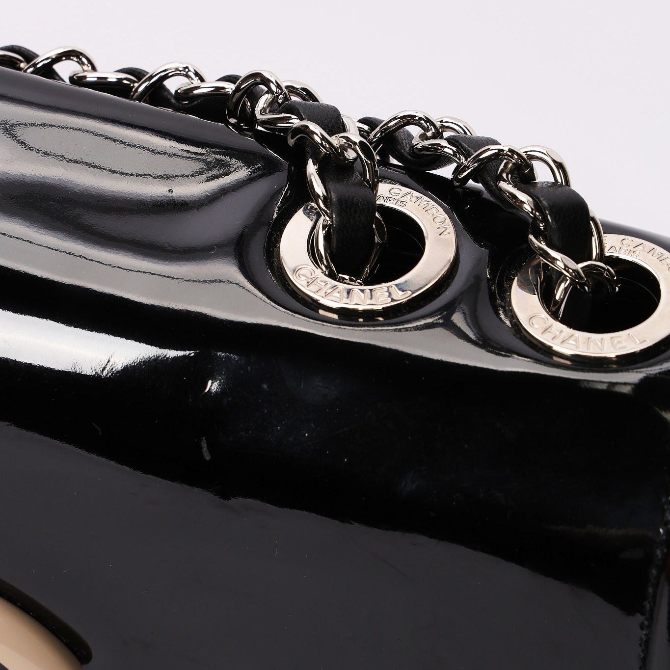 Chanel Single Flap Black Patent SHW