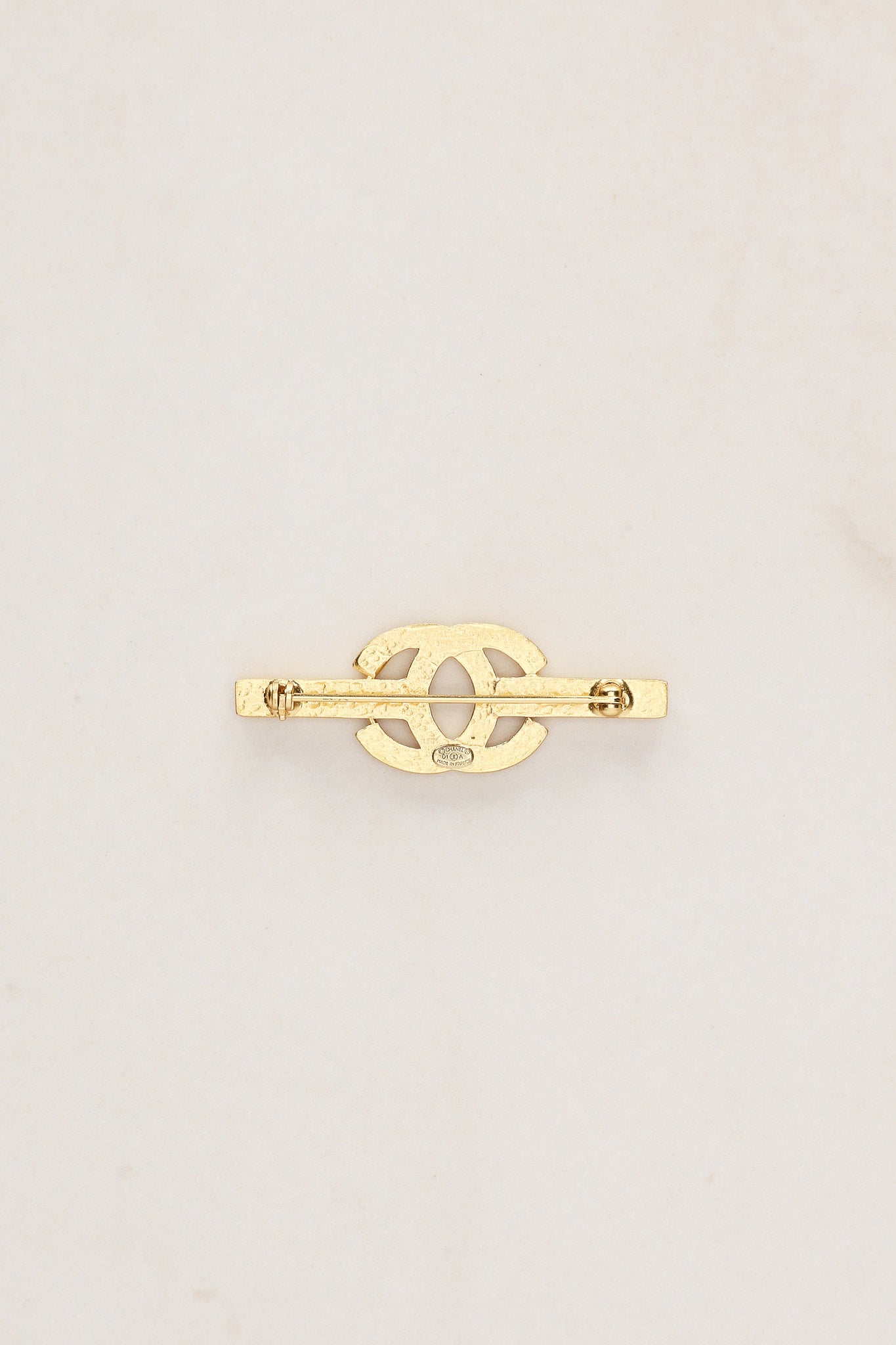 Chanel 2001 CC Bar Brooch 24K GP