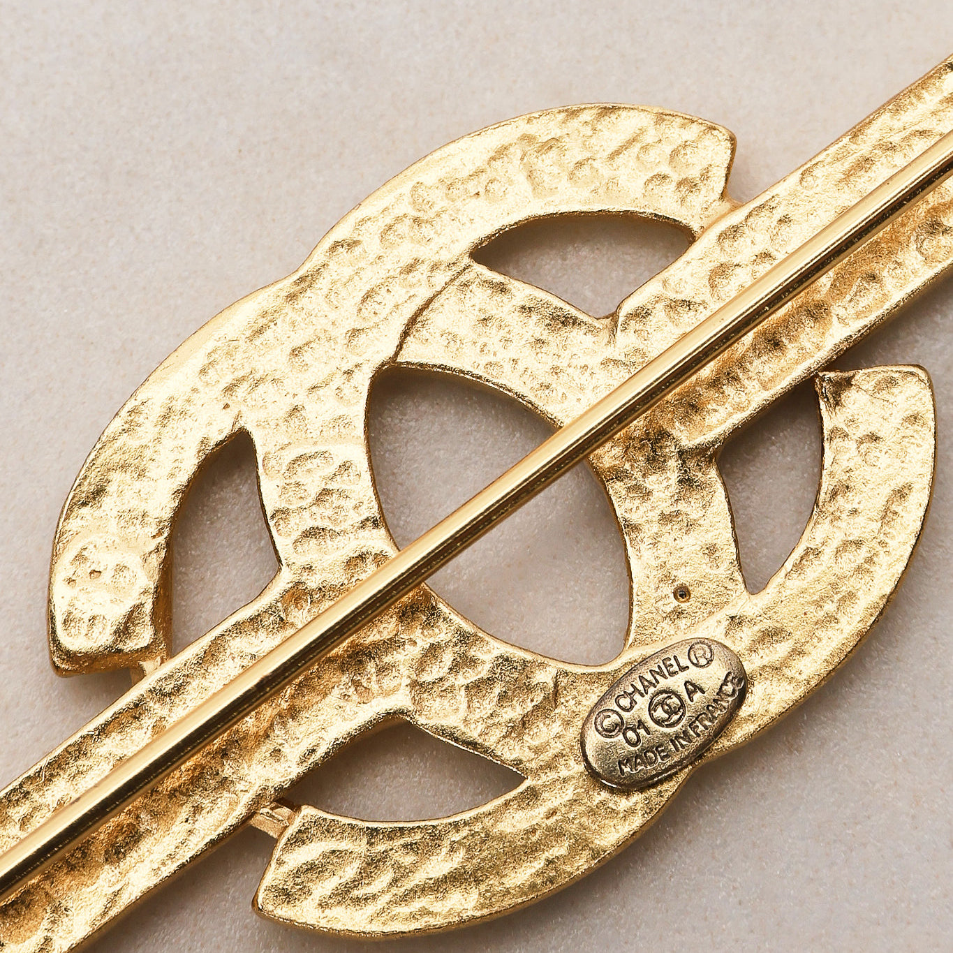 Chanel 2001 CC Bar Brooch 24K GP