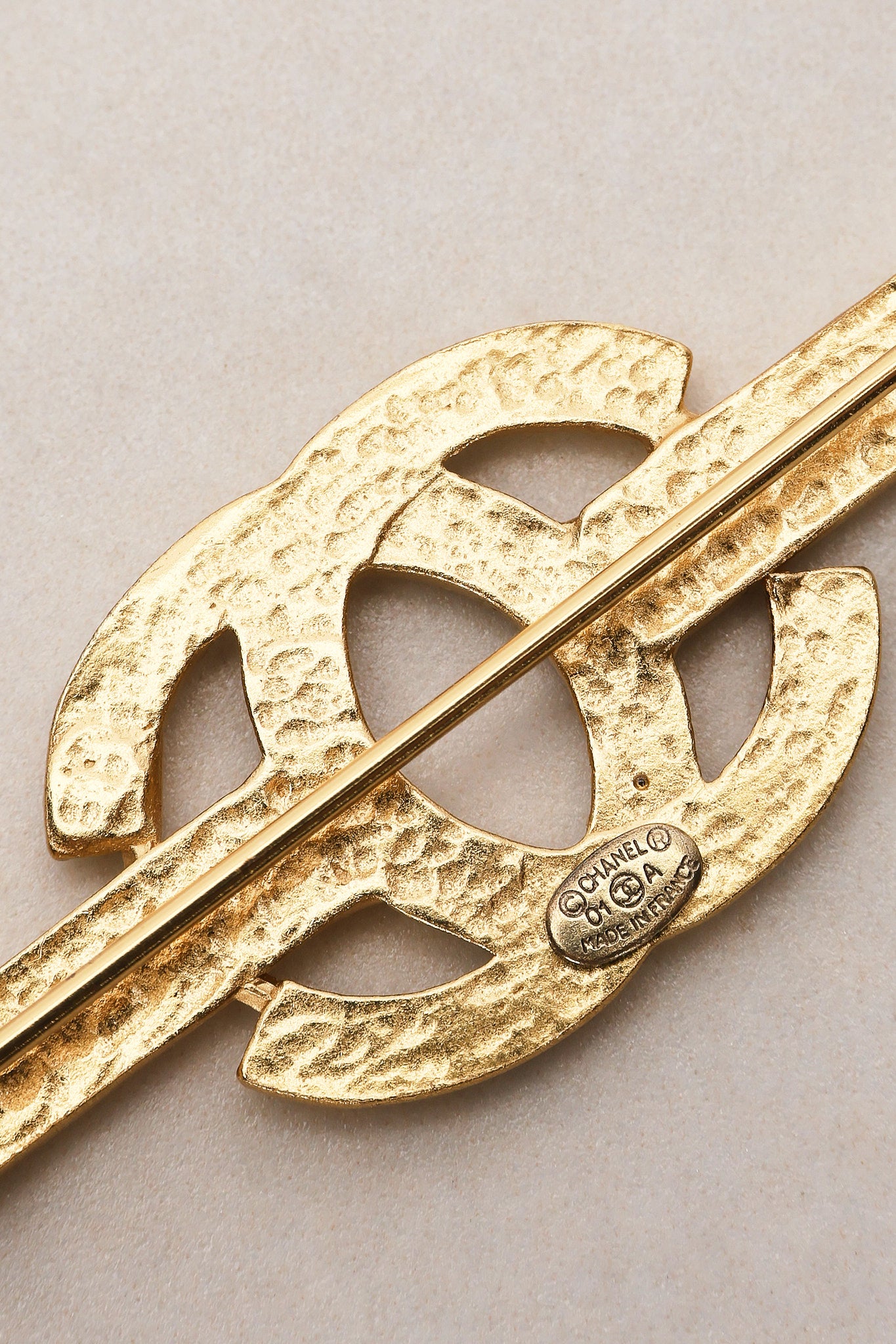 Chanel 2001 CC Bar Brooch 24K GP