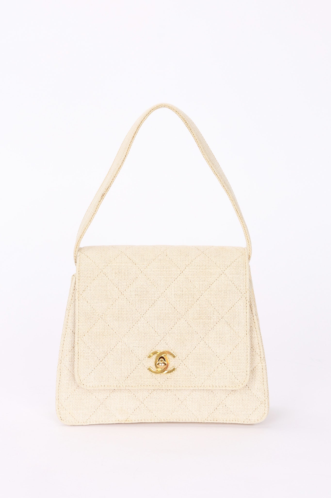 Chanel Kelly Turnlock Top Handle Flap Cream Linen 24K GP