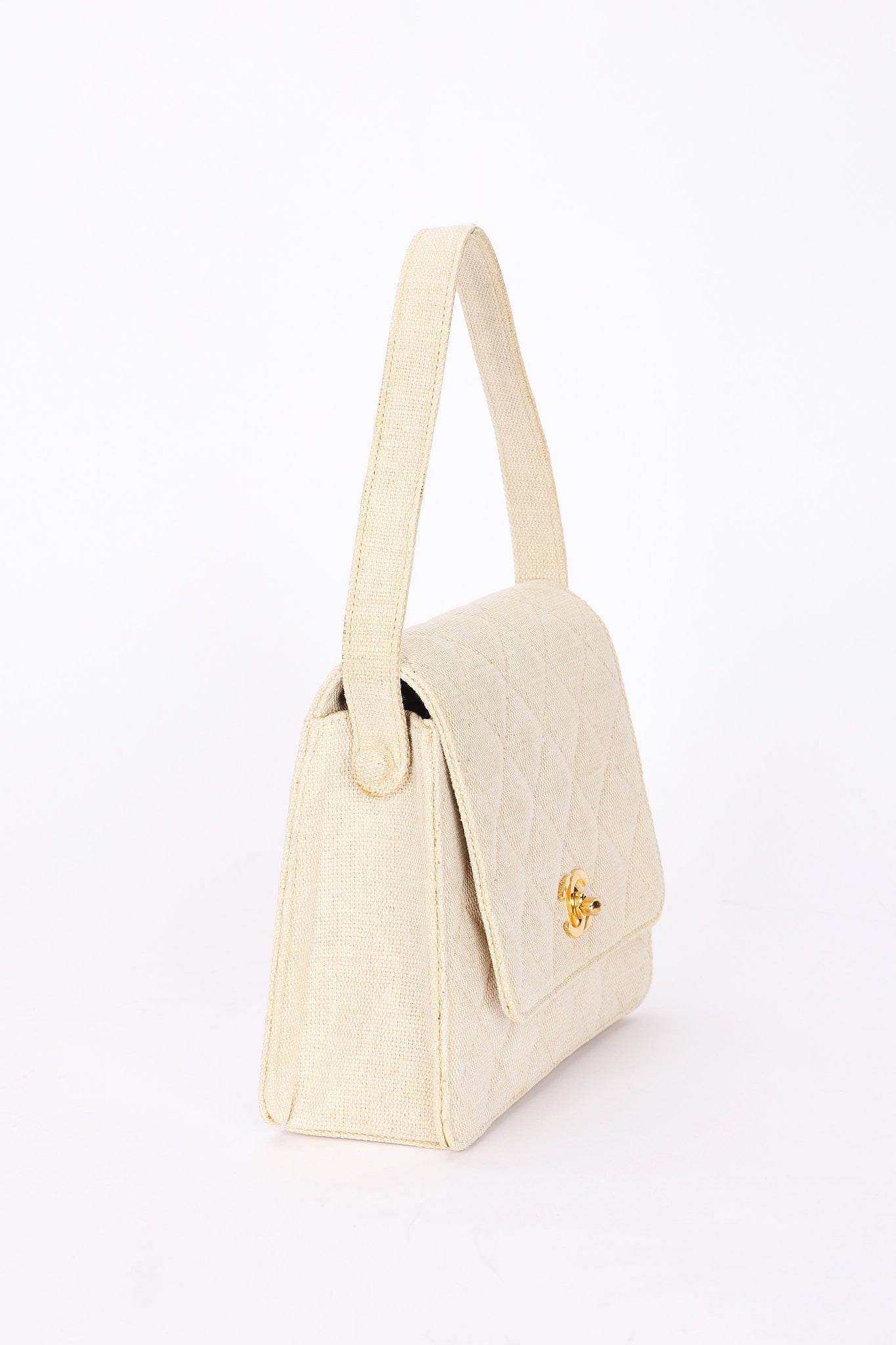 Chanel Kelly Turnlock Top Handle Flap Cream Linen 24K GP