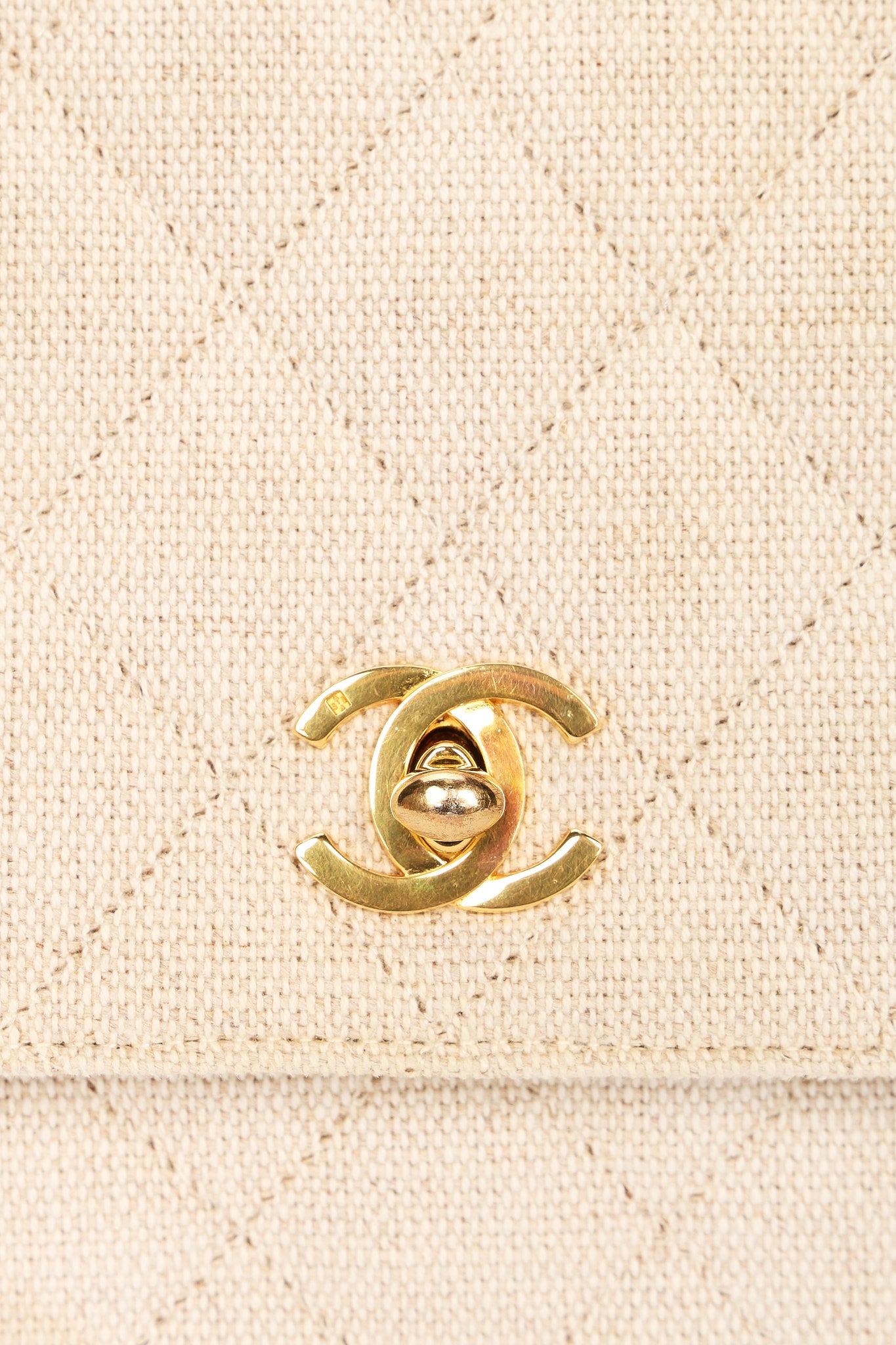 Chanel Kelly Turnlock Top Handle Flap Cream Linen 24K GP
